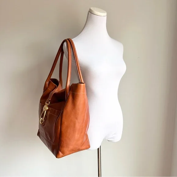 DOONEY & BOURKE Florentine Camel Leather Italian Logo Lock Tote - Picture 3 of 16